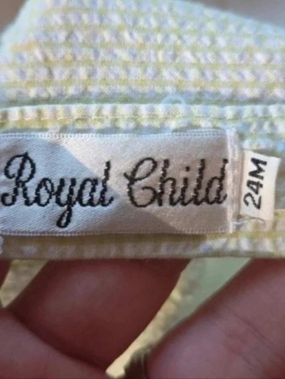 VTG Royal Child Smocked Seersucker Grasshopper Romper Bubble 24M Green Gingham